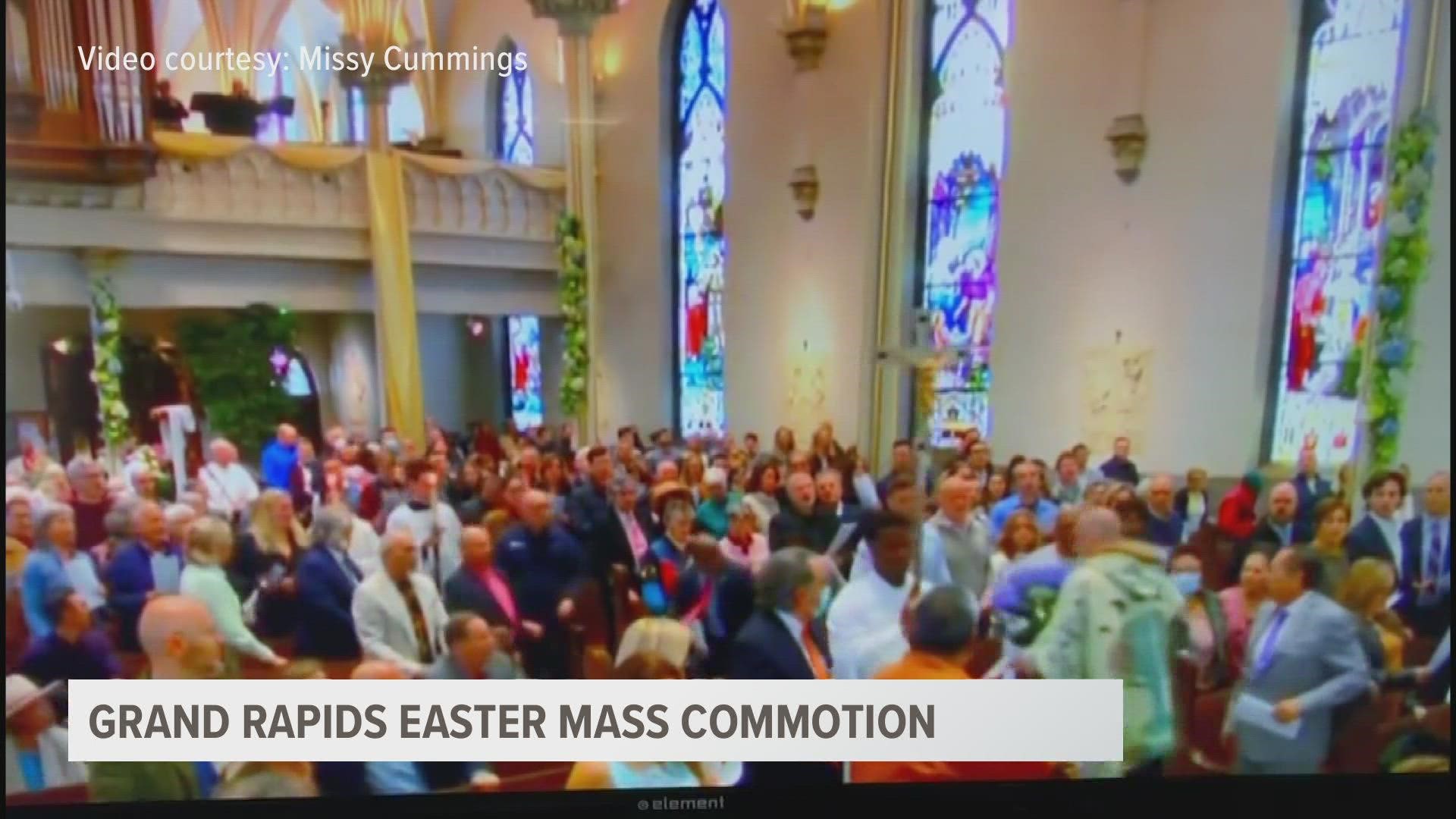Sunday morning, a livestream of the Cathedral of St. Andrew in Grand Rapids showed a man causing a commotion at the altar.