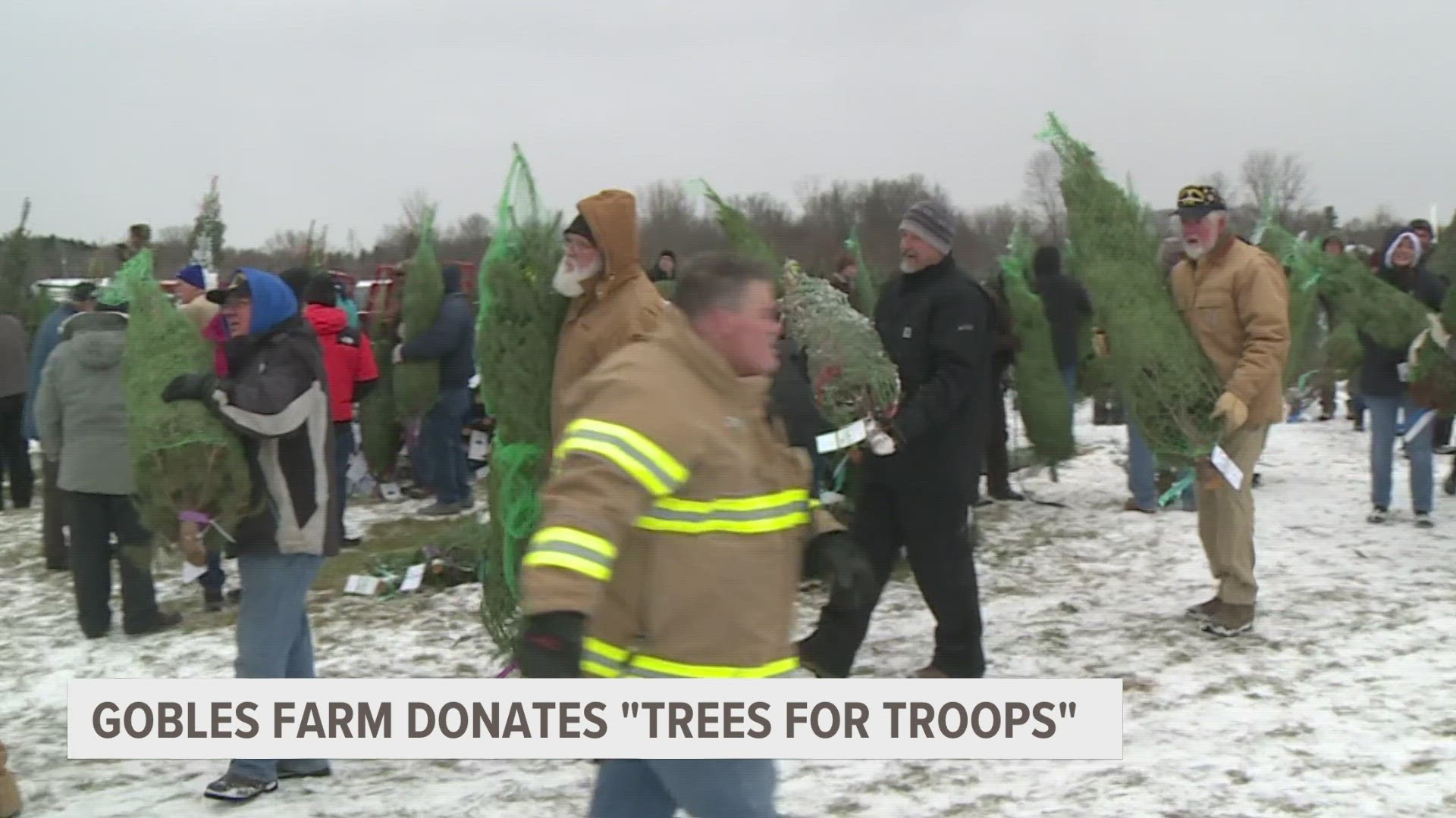 More than 350 Christmas trees and wreaths for the "Trees for Troops" program were donated.