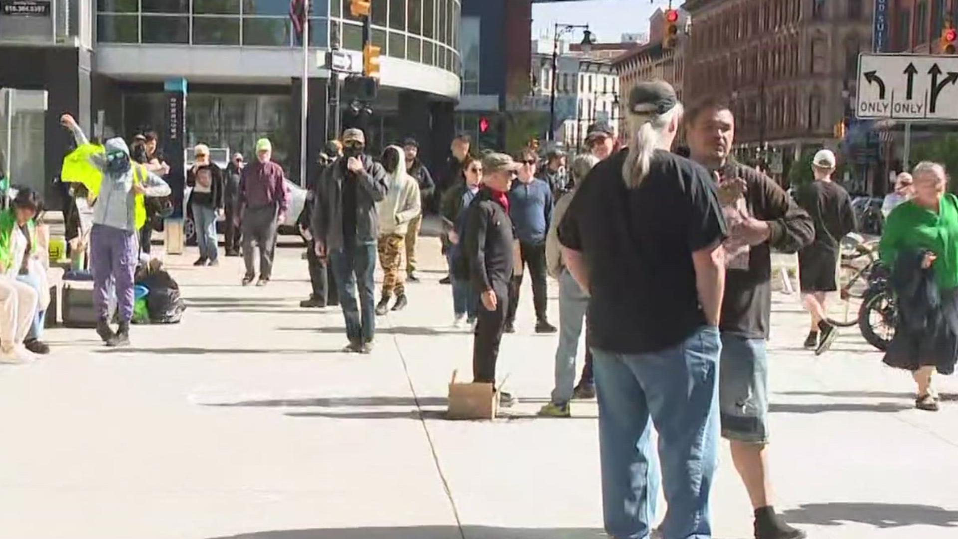 A growing number of demonstrators are gathering outside the Kent County courthouse after a mistrial was declared in Christopher Schurr's murder case.
