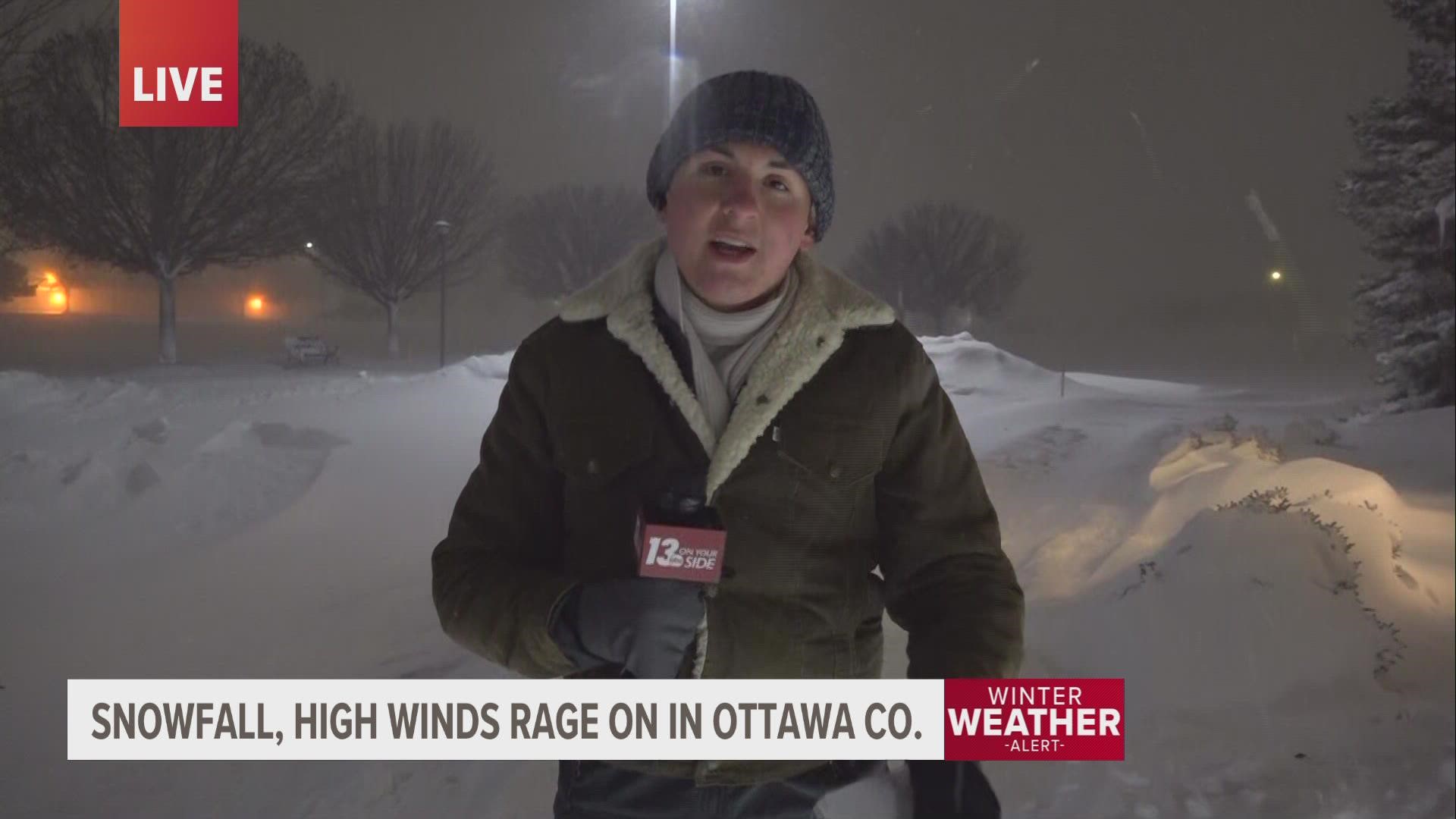 Snowfall and high winds rage on in Ottawa County.