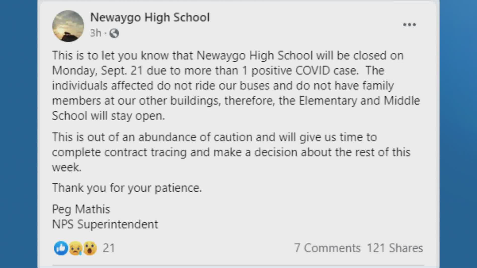 A decision about whether or not the school will remain closed for the rest of the week will be made later Monday.