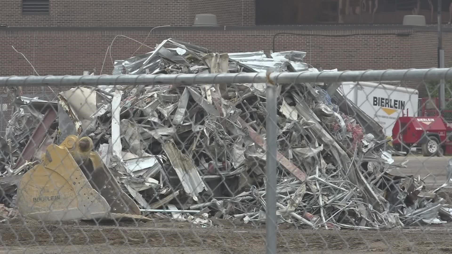 Crews began working on tearing down the hospital's main entrance this morning, as well as a decent portion of the south end of the campus.