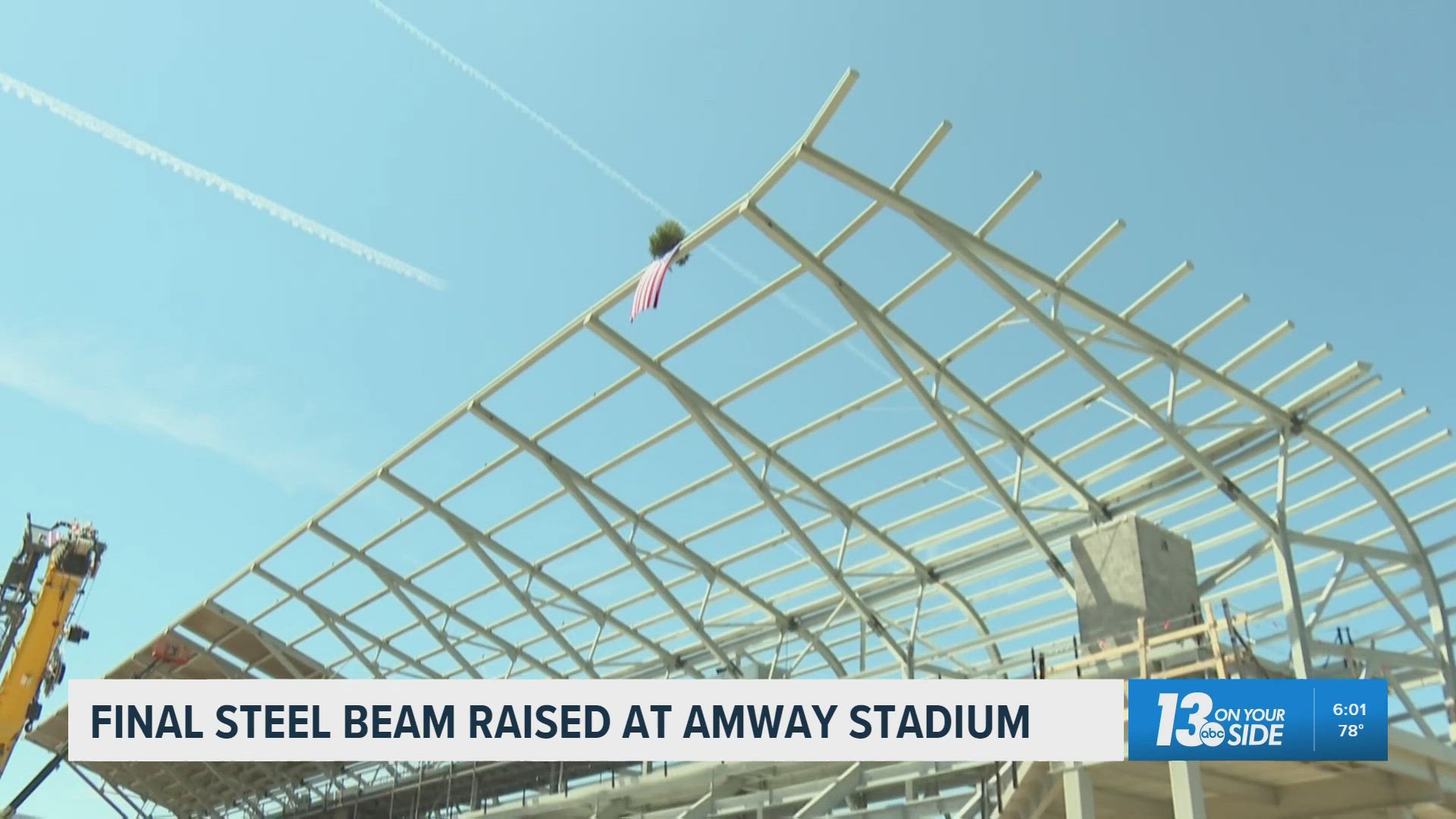 wzzm13.com - Peter Elliott - Final steel beam raised at Amway Stadium as construction passes halfway point