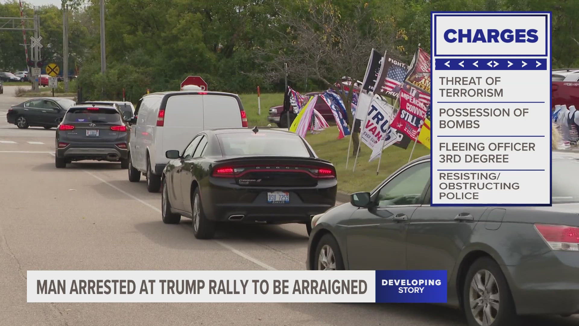 A person was arrested outside of Former President Donald Trump's rally in Walker on Friday, according to Walker Police Chief Keith Mankel.