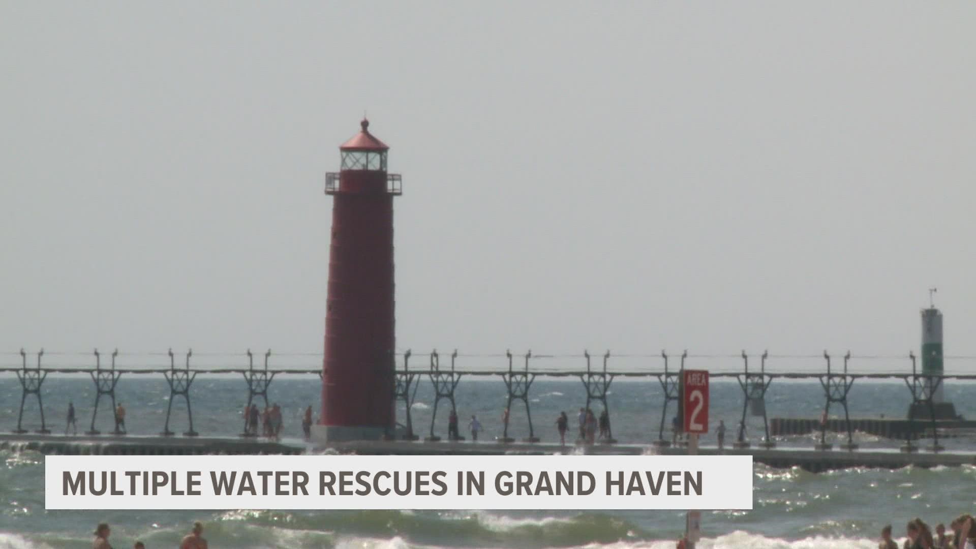 The Grand Haven Department of Public Safety rescued three swimmers in distress at Grand Haven State Park. Water access at the beach is now closed.