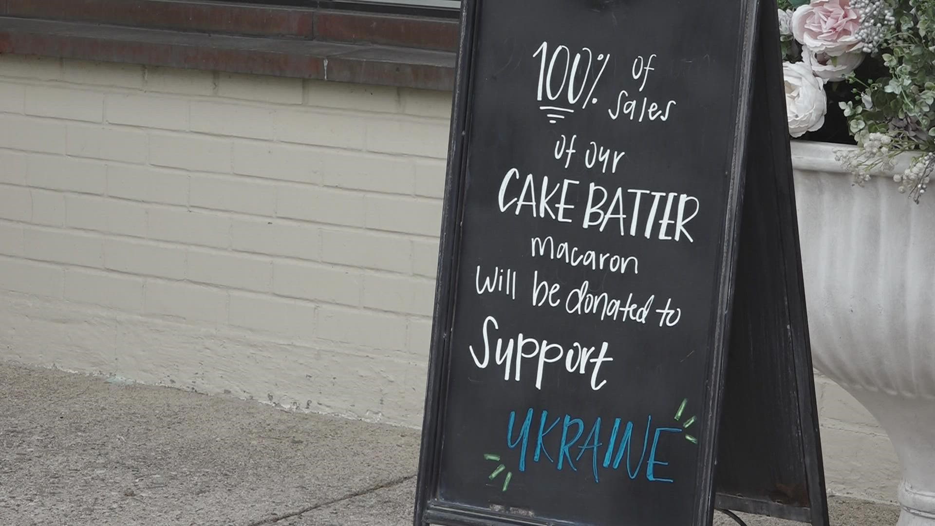 The owners of LeBon Macaron in East Hills have family ties to Ukraine.