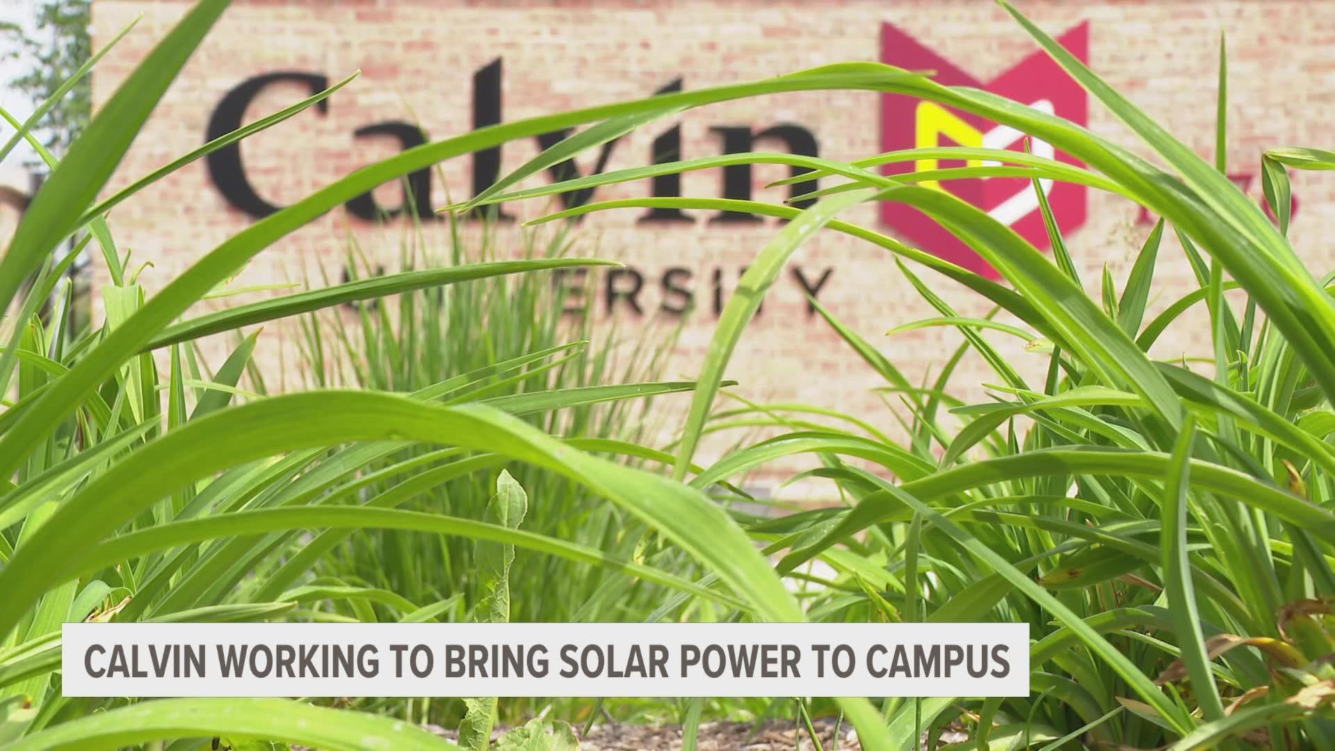 Calvin University has entered into an agreement with an Indiana-based company that will help bring solar panels to campus to cut its carbon footprint.