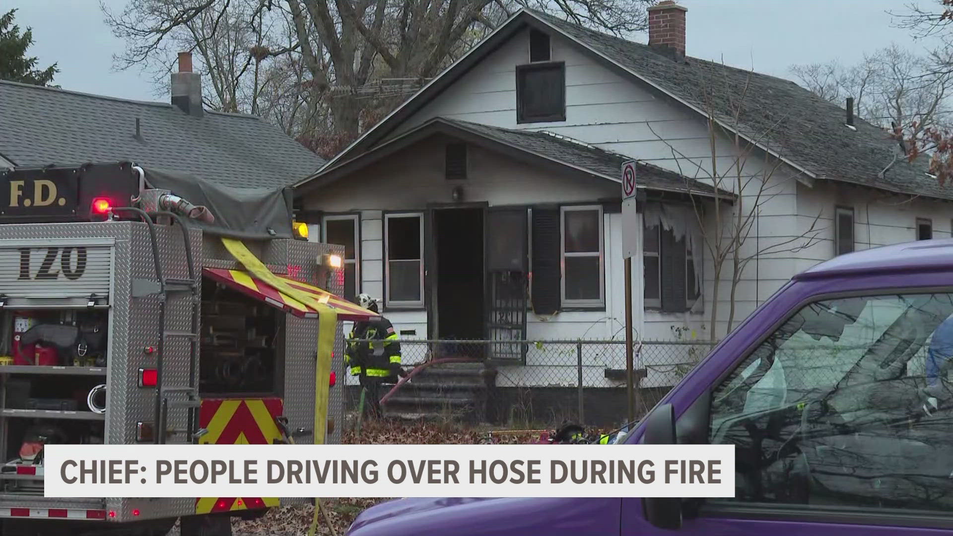 One person is at the hospital following a fire at a vacant house in Muskegon Heights Tuesday afternoon.