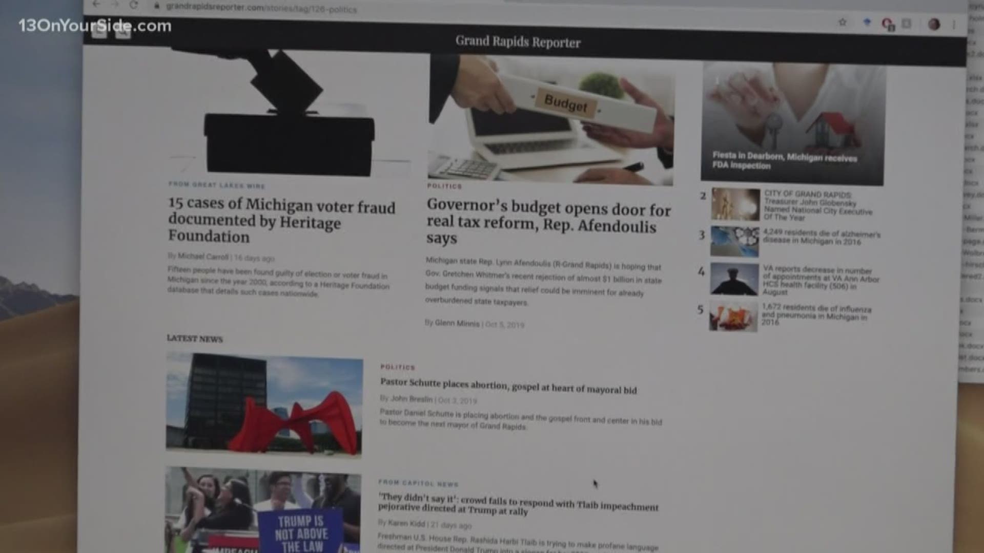 Dozens of sites including the Grand Rapids Reporter and the Lasing Sun have been posing as local news sites.