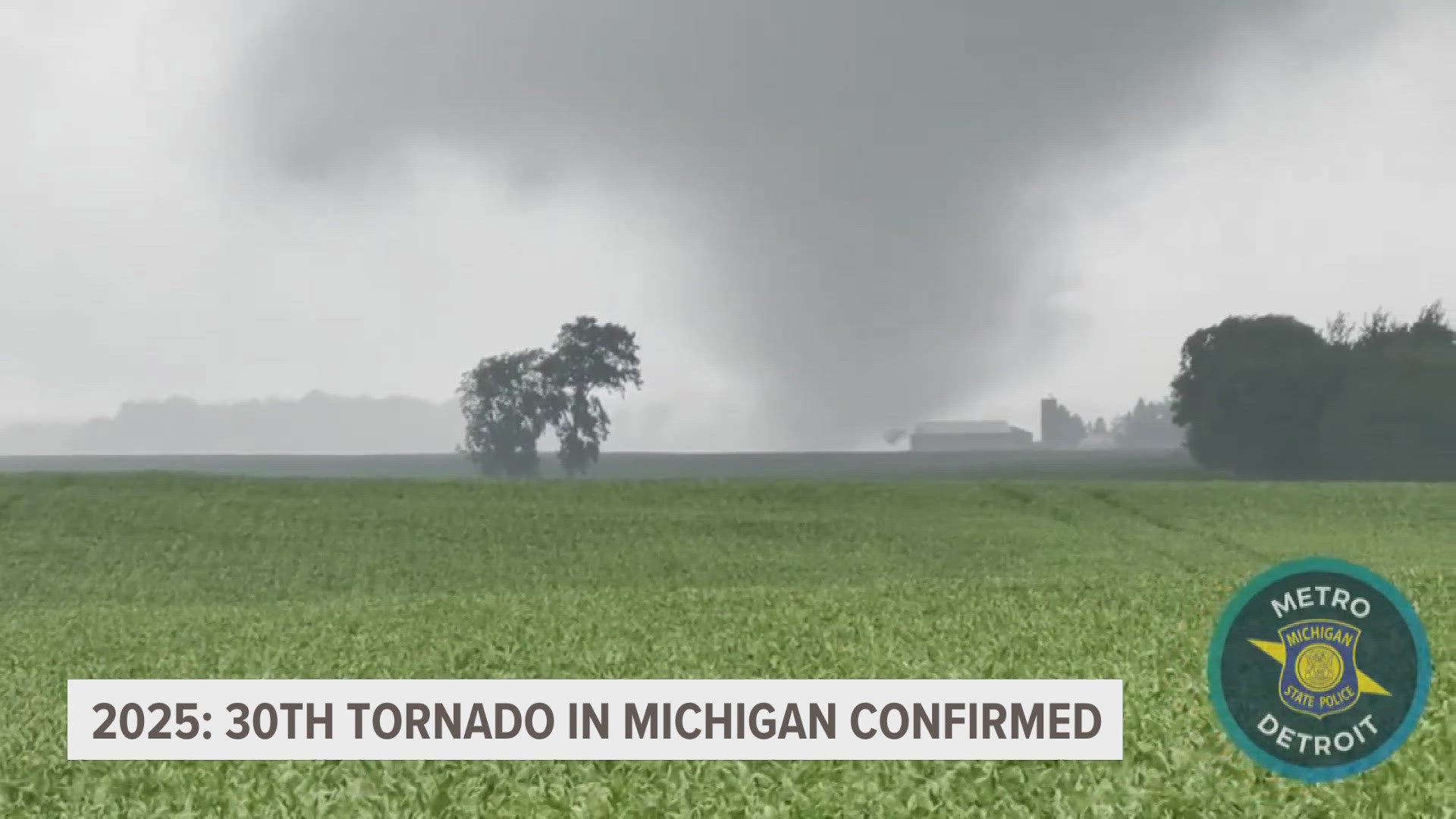 The National Weather Service confirmed Michigan's 30th tornado of 2025 touched down in Deckerville on Saturday, July 26. Video via Michigan State Police. 