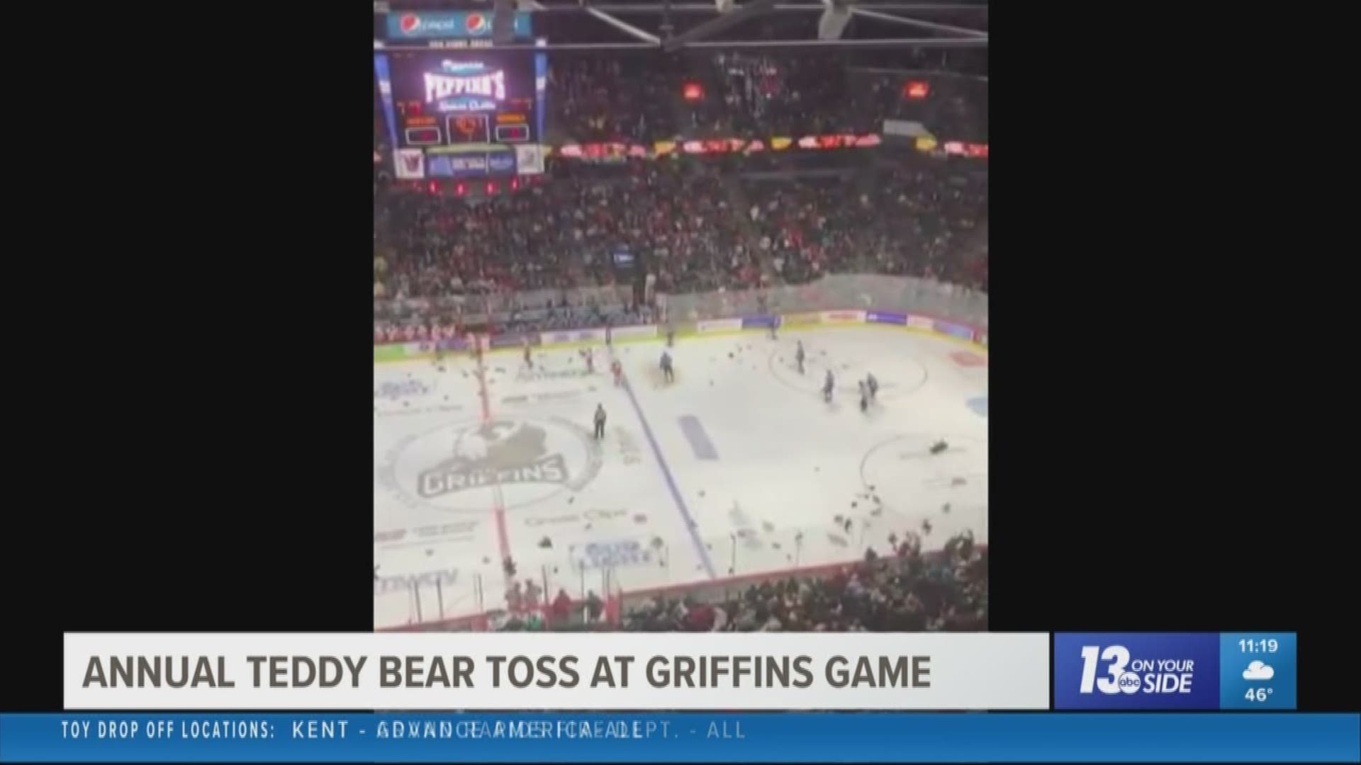 Annual teddy bear toss hosted by the Griffins