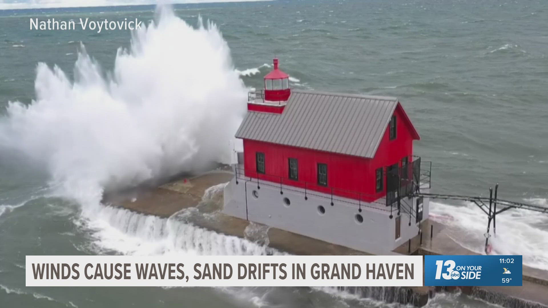 Strong Winds Create Massive Waves and sand drifts in Grand Haven ...