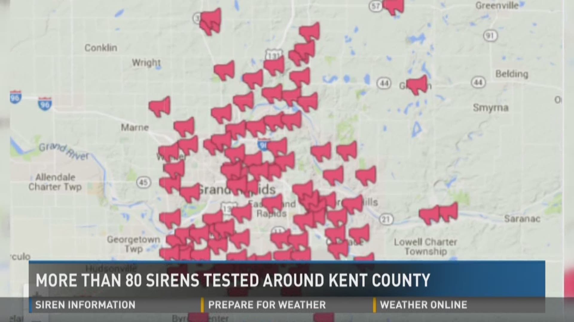 Map Where are Kent County's tornado sirens?