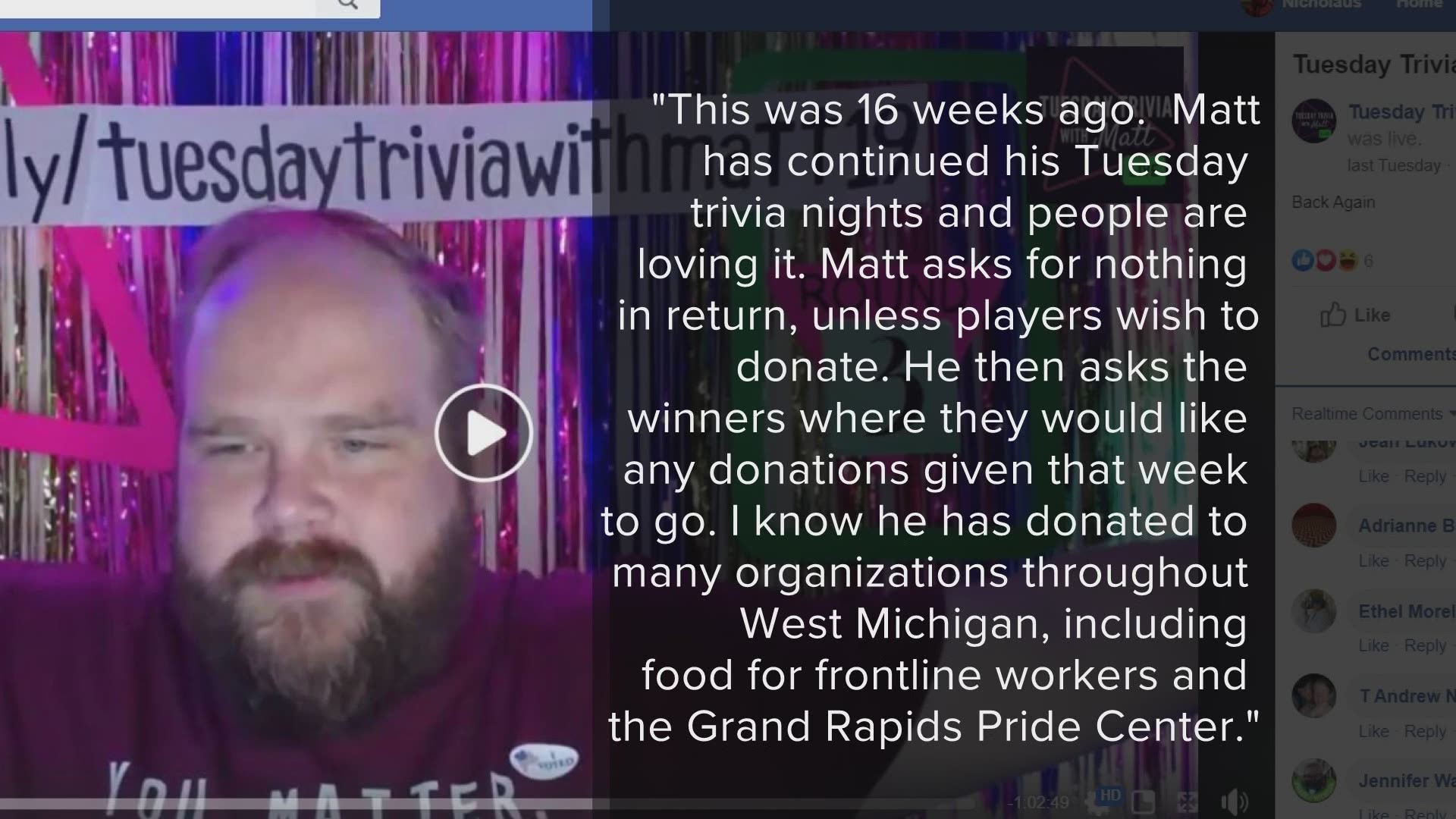 Matt created a trivia contest for people to connect and have some fun during a time when things looked quite bleak.