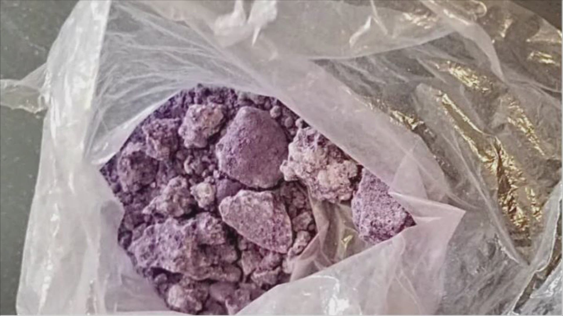 The drug's name comes from its typically purple hue and consists of the synthetic opioid fentanyl, acetaminophen, and a new drug called brorphine.