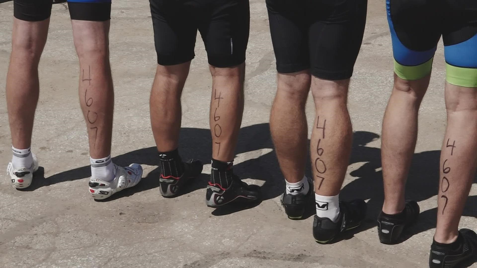 Riders wrote Deputy Ryan Proxmire's badge number on their legs as a way to honor his sacrifice.