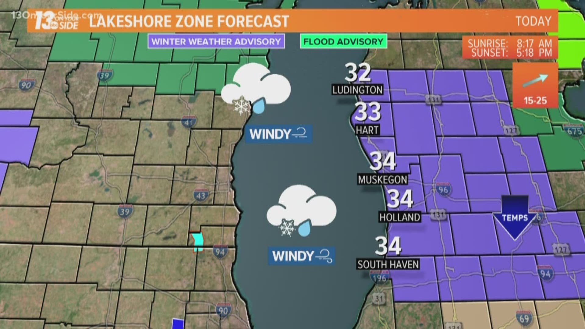 Cold air returns Monday, dropping temperatures and ending with snow showers.