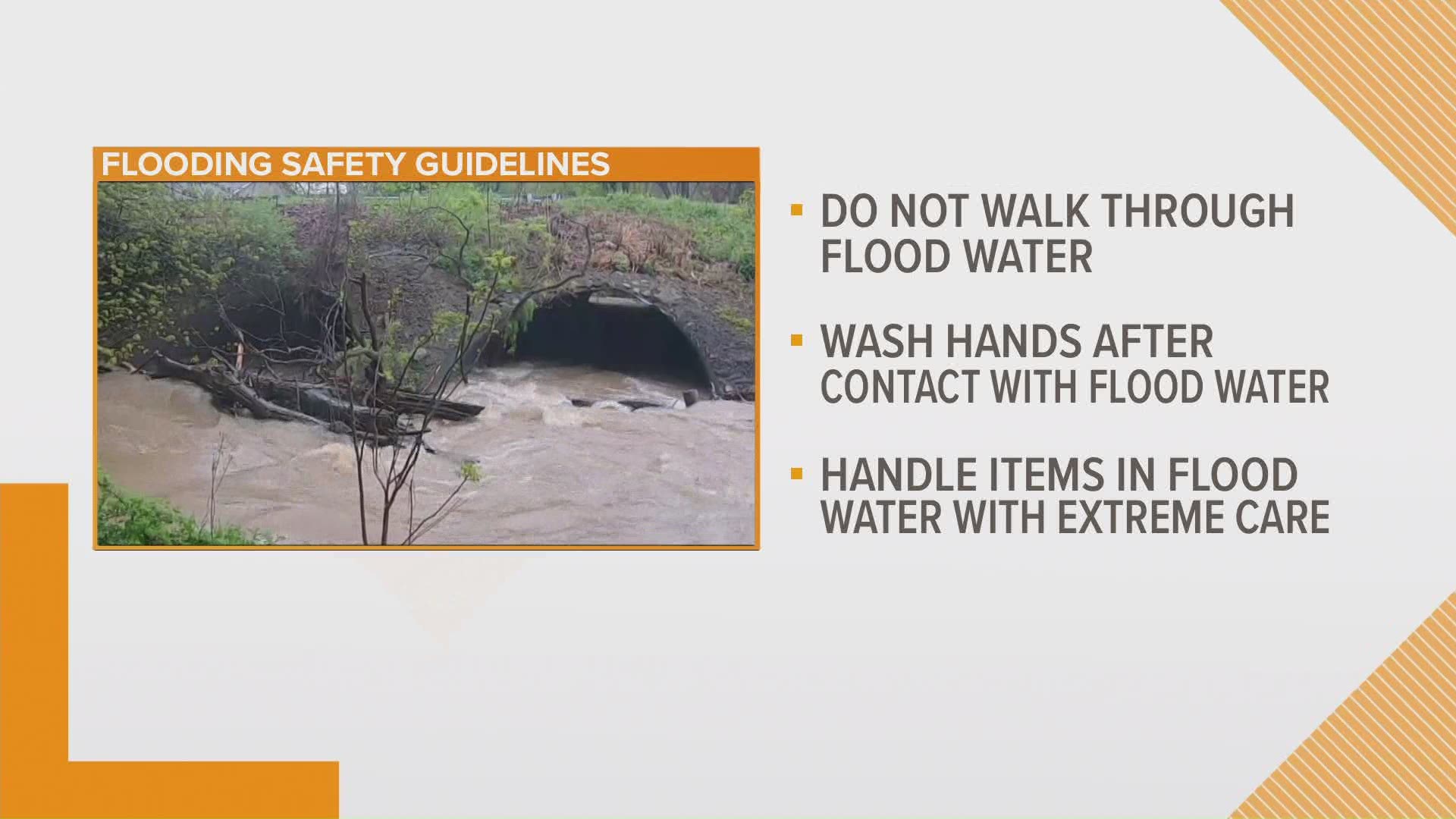 Officials have issued new guidelines and reminders for people near flooding, including not walking through flood waters and washing your hands.