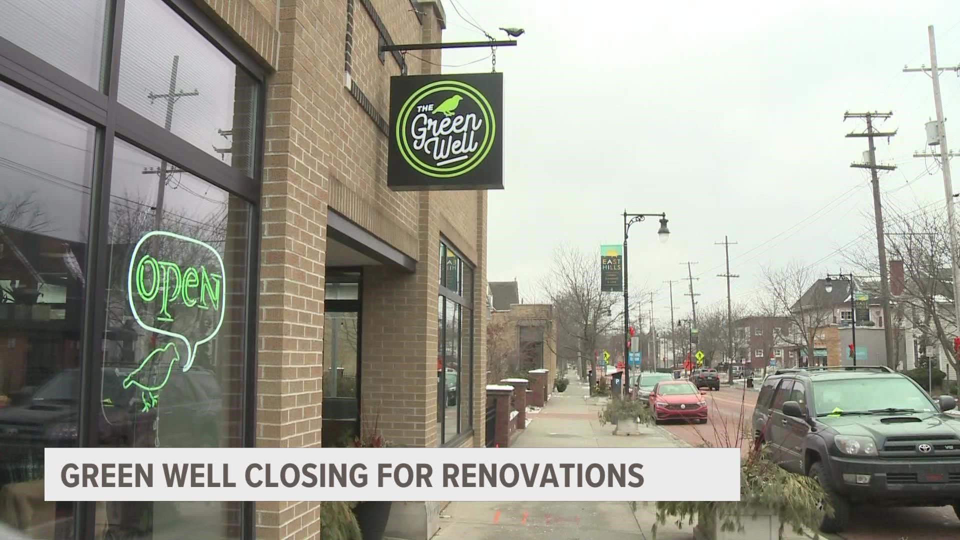 The Green Well restaurant on Cherry Street is closing on Jan. 29 for renovations, with plans to freshen up the interior with brighter colors and an open concept.