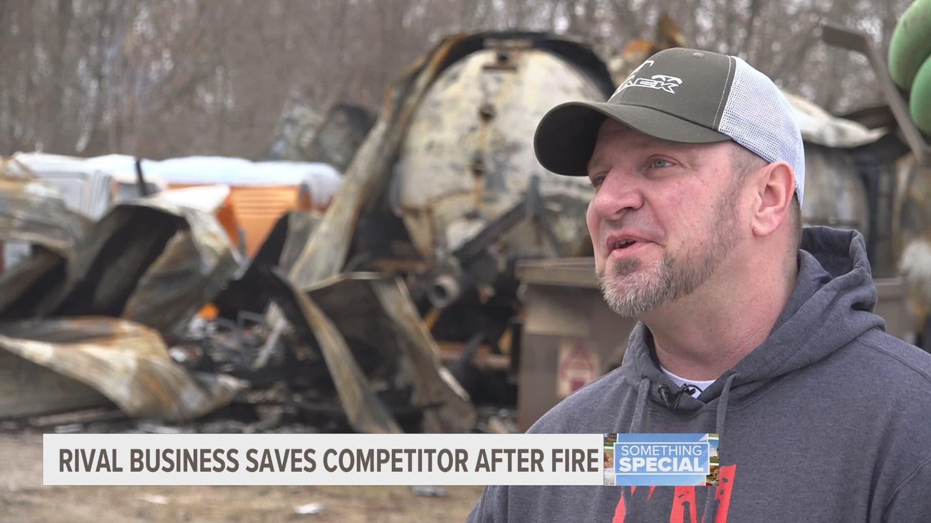 The owner of a small septic company is still smiling after a devastating fire destroyed his business. It's all thanks to the kindness of strangers.