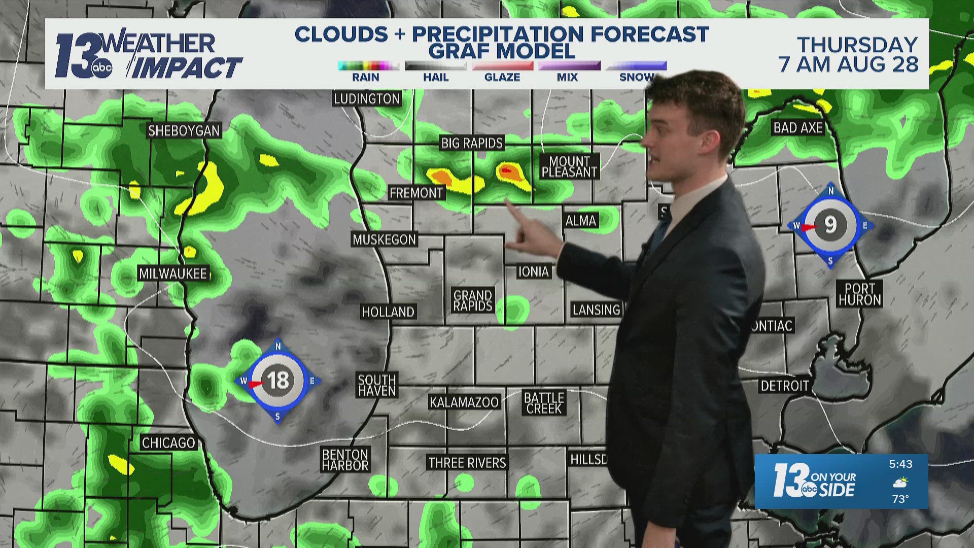 Scattered showers move in for Thursday morning.