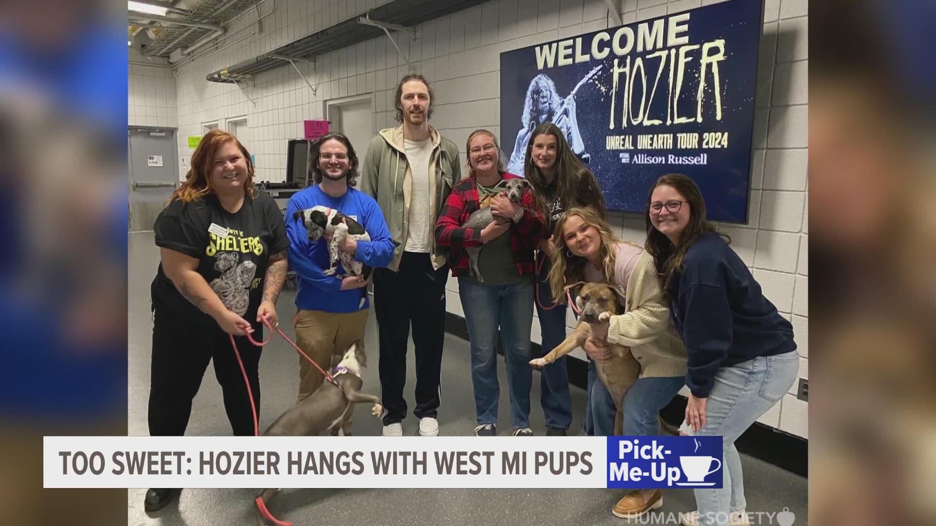 Hozier said he's naturally a dog person, so staff with the Humane Society of West Michigan brought some puppies to Van Andel to socialize before his packed show.