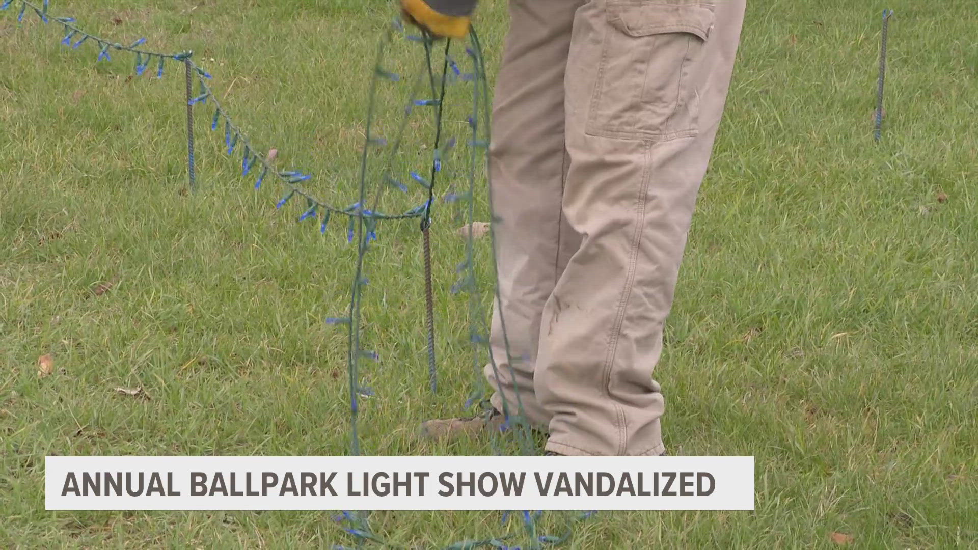 The Kent County Sheriff's Office believes a male suspect entered the park just after 9 p.m. and damaged hundreds of Christmas lights.