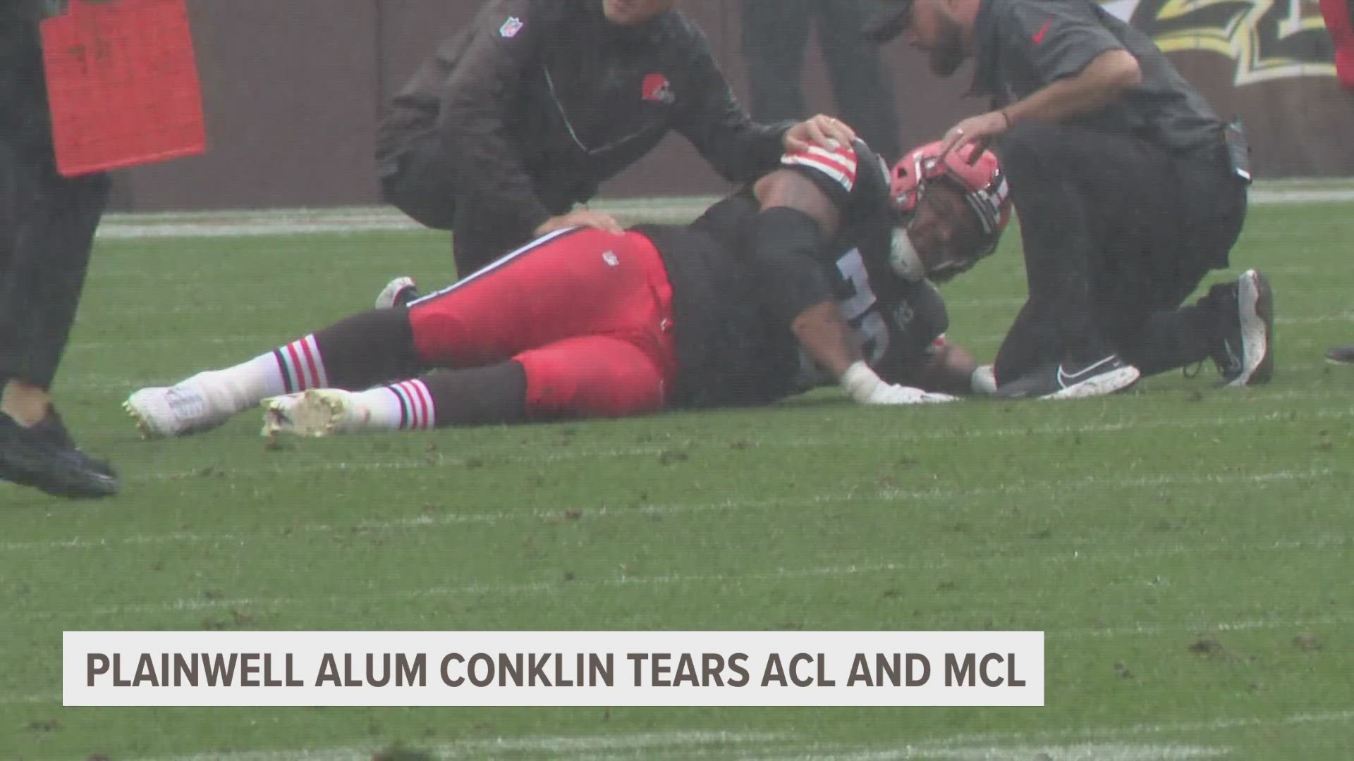 Plainwell high school alum Jack Conklin tore his ACL and MCL playing for Cleveland against Cincinnati.