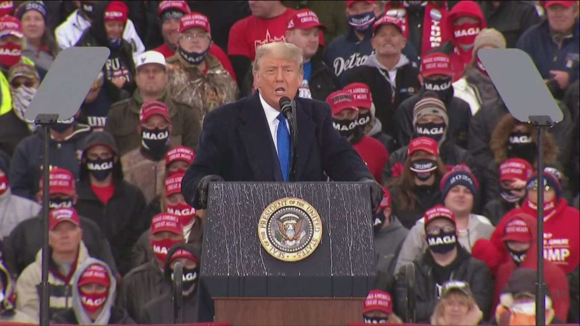 President Donald Trump criticize Biden and Whitmer during his rally in Lansing.