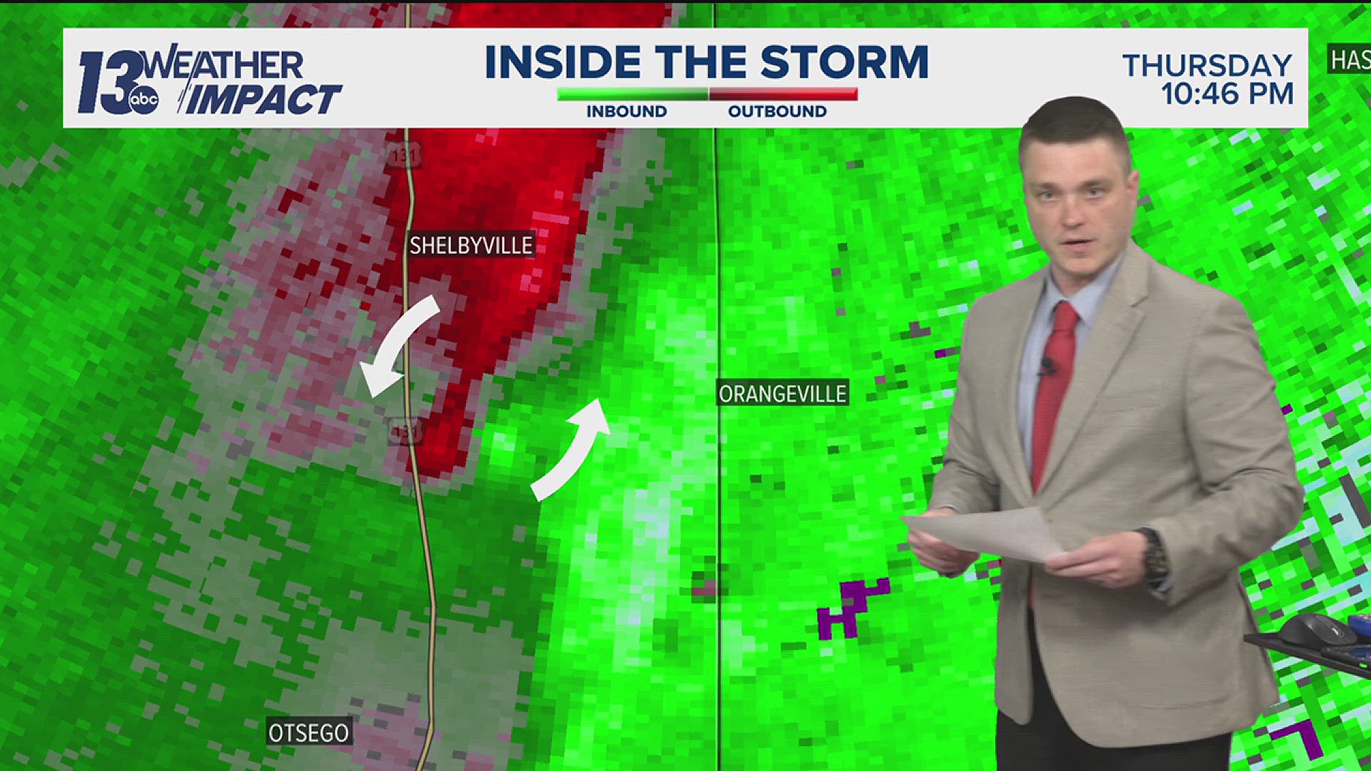 The National Weather Service said a tornado was spotted near Martin in Allegan County, Michigan Thursday. 