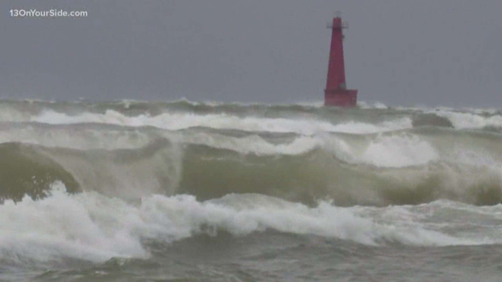 High water and winds upwards of 40 mph caused waves on Lake Michigan to crash along the lakeshore Wednesday.