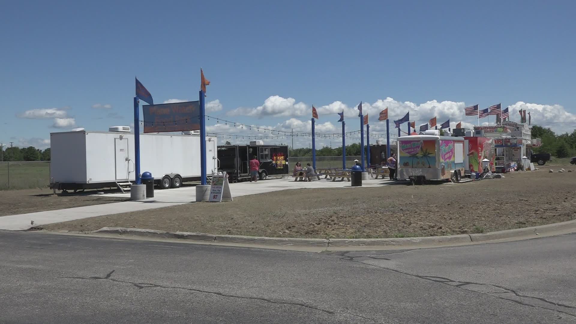 The park is built on a parcel of land on the flight path airplanes use to land at Muskegon County Airport.