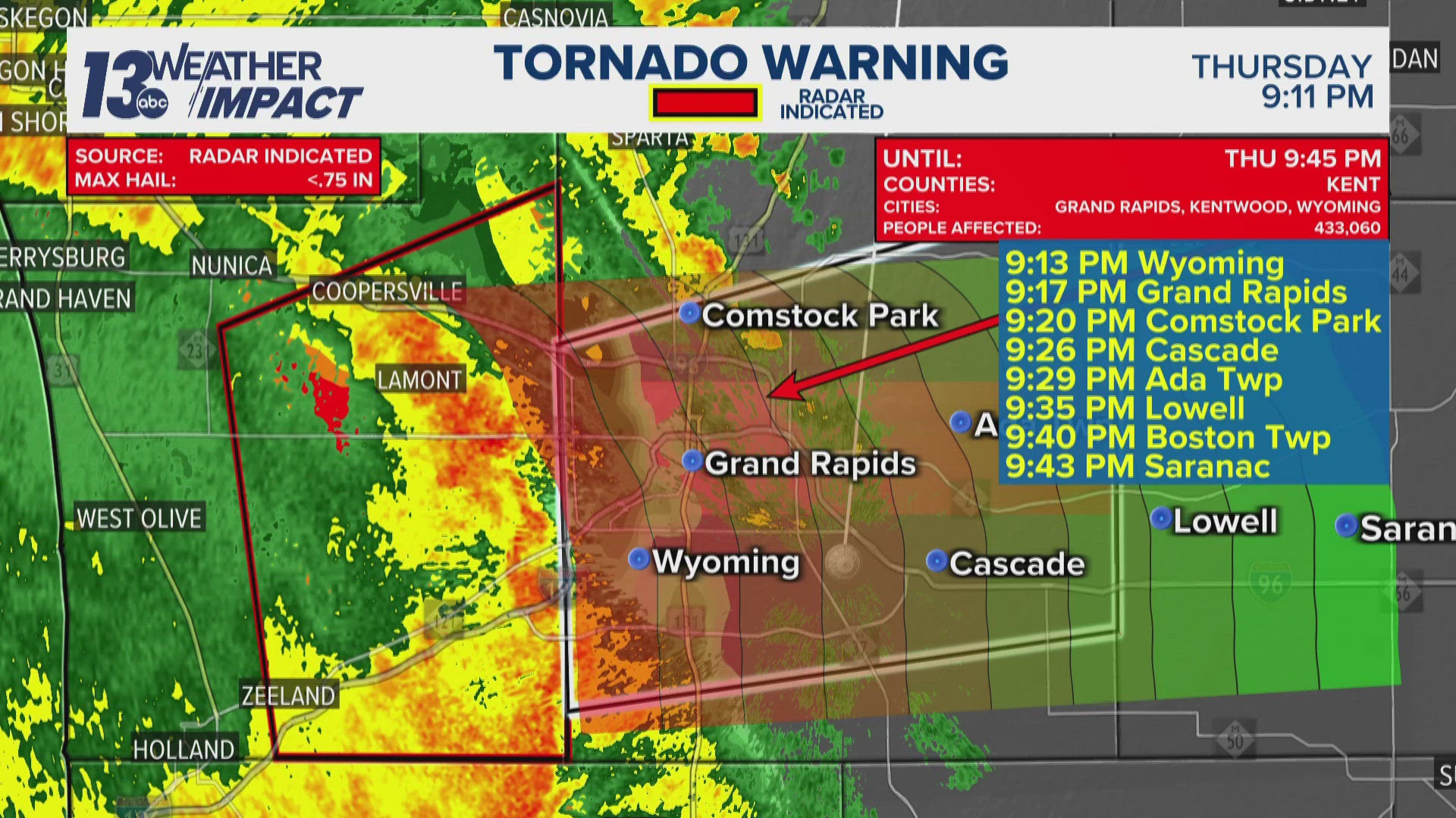 Tornado Warning in Ottawa County, Severe Thunderstorm Warnings in