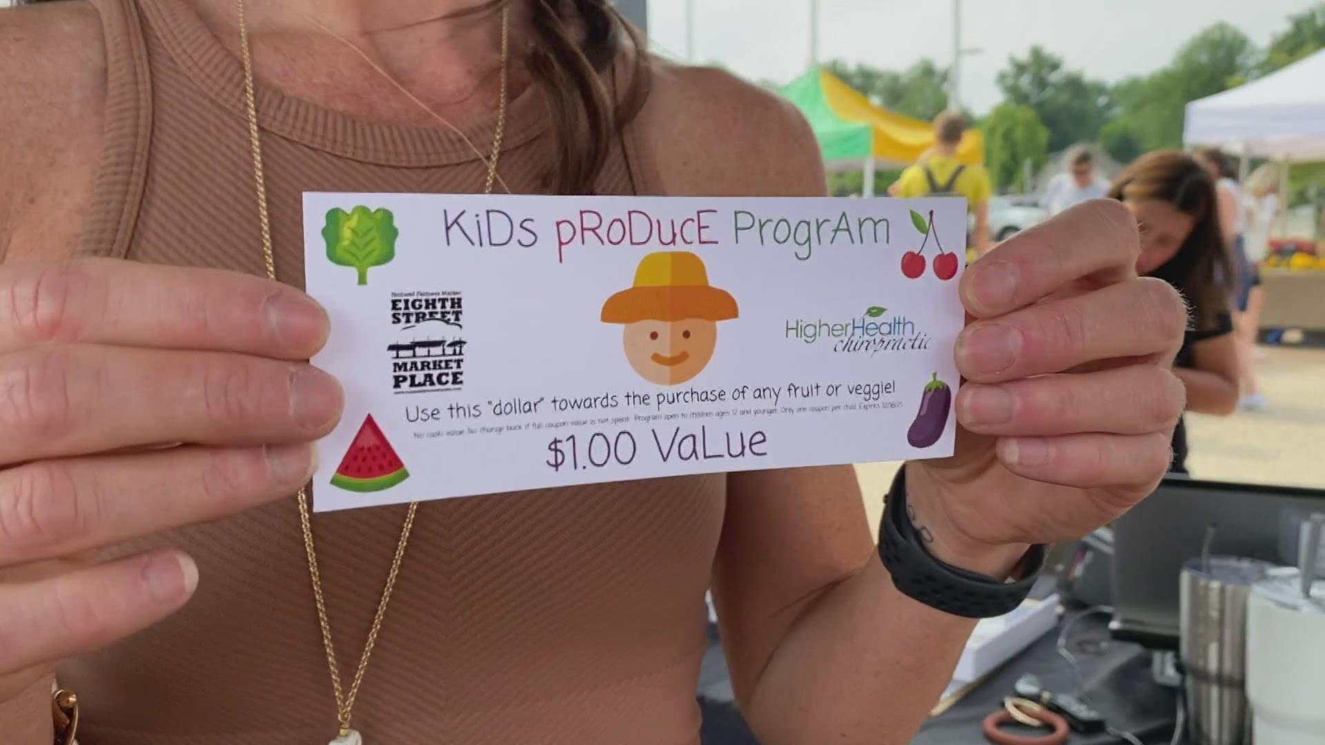 At the Farmer's Market on Wednesday's children ages 12 and under can go up to the Higher Health booth and get a voucher worth $1.