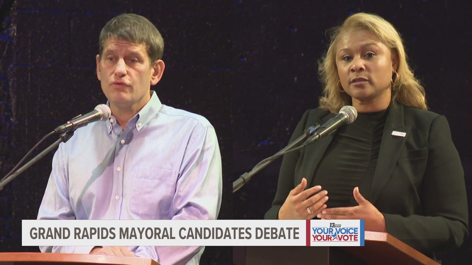 The debate was held inside the Wealthy Theatre Monday evening in front of a crowd of dozens.