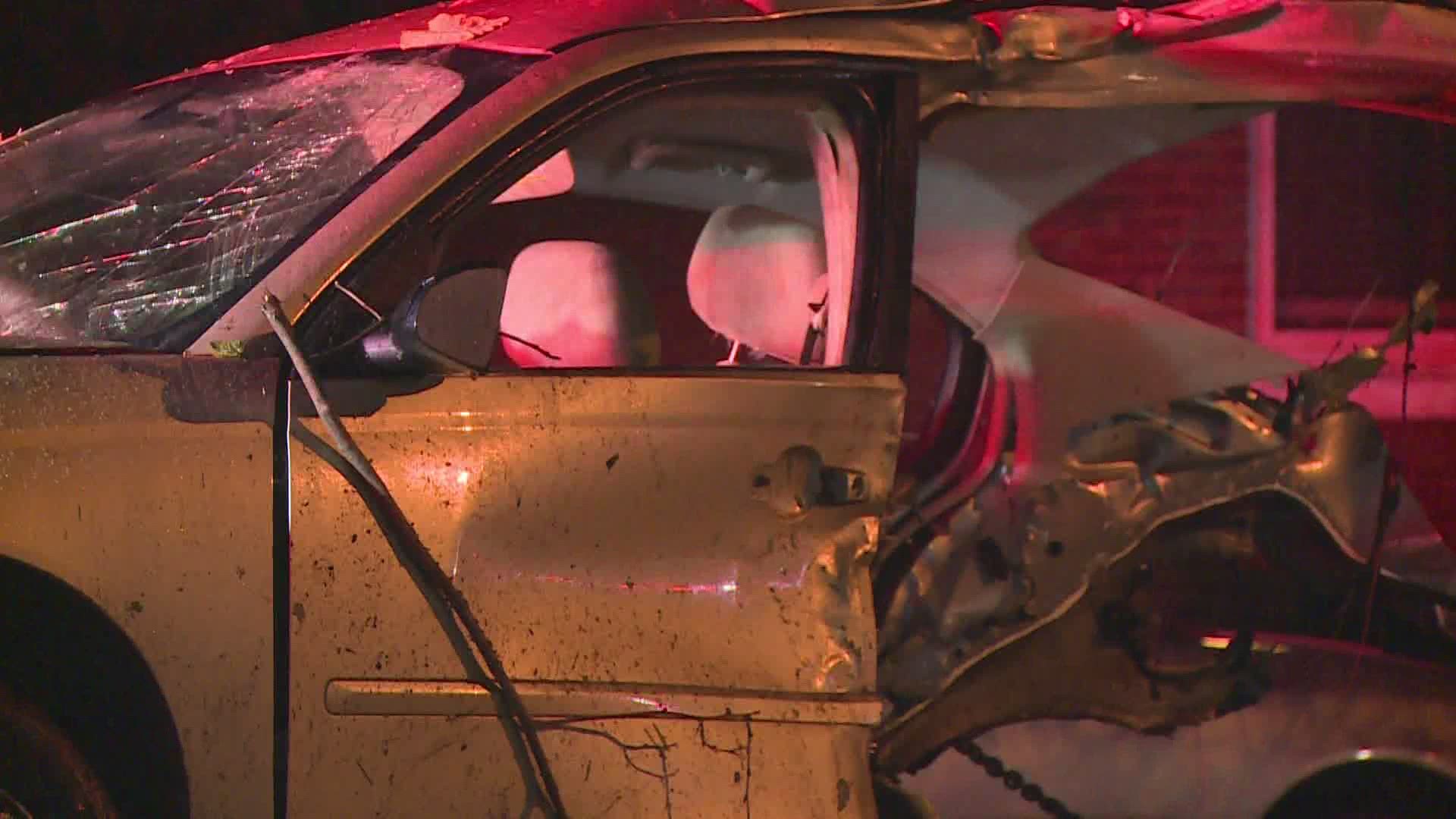Car split in half after crash in Grand Rapids