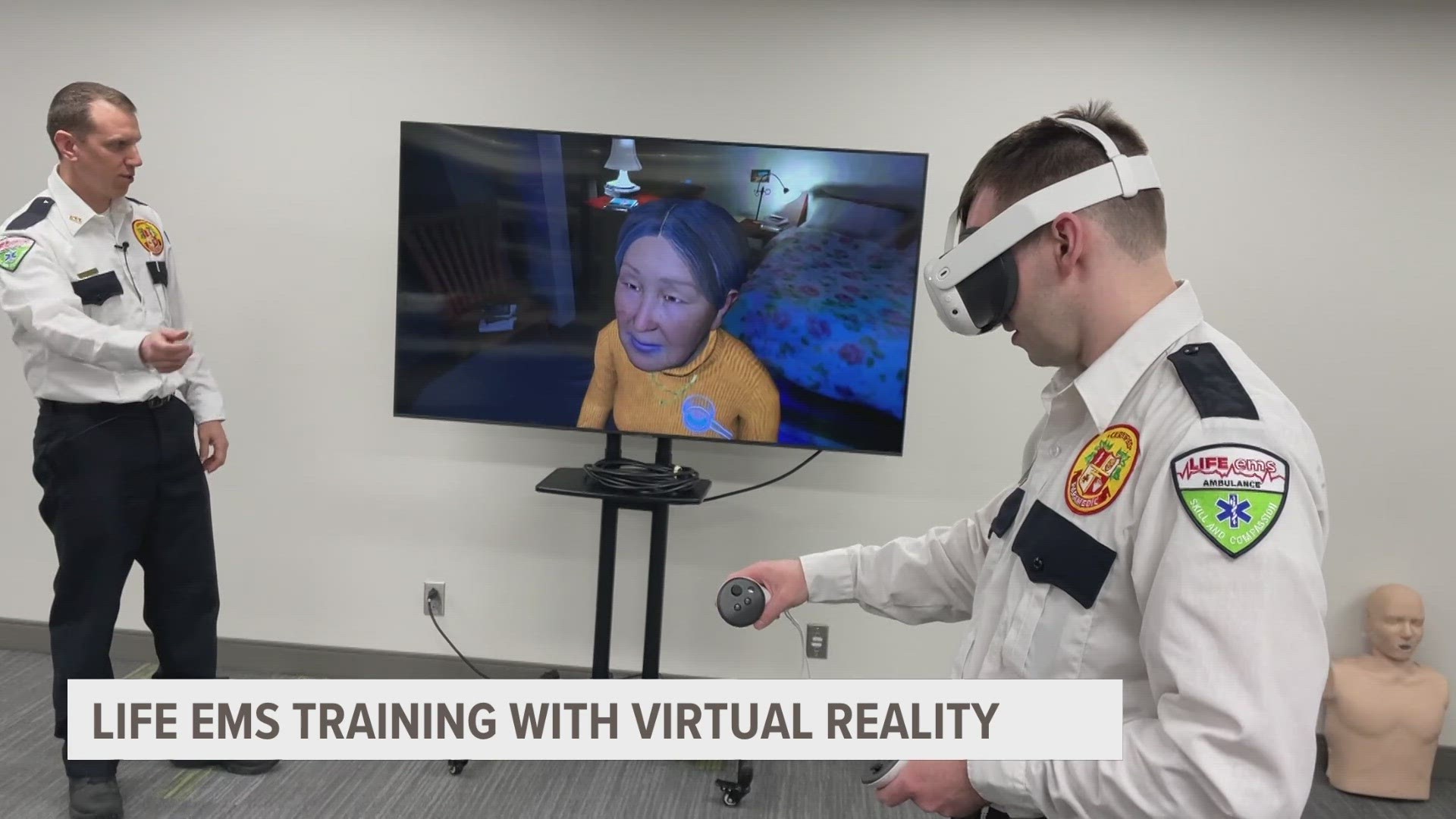 The trainees put on virtual reality headsets, immersing them in certain scenarios they might not encounter in the field.