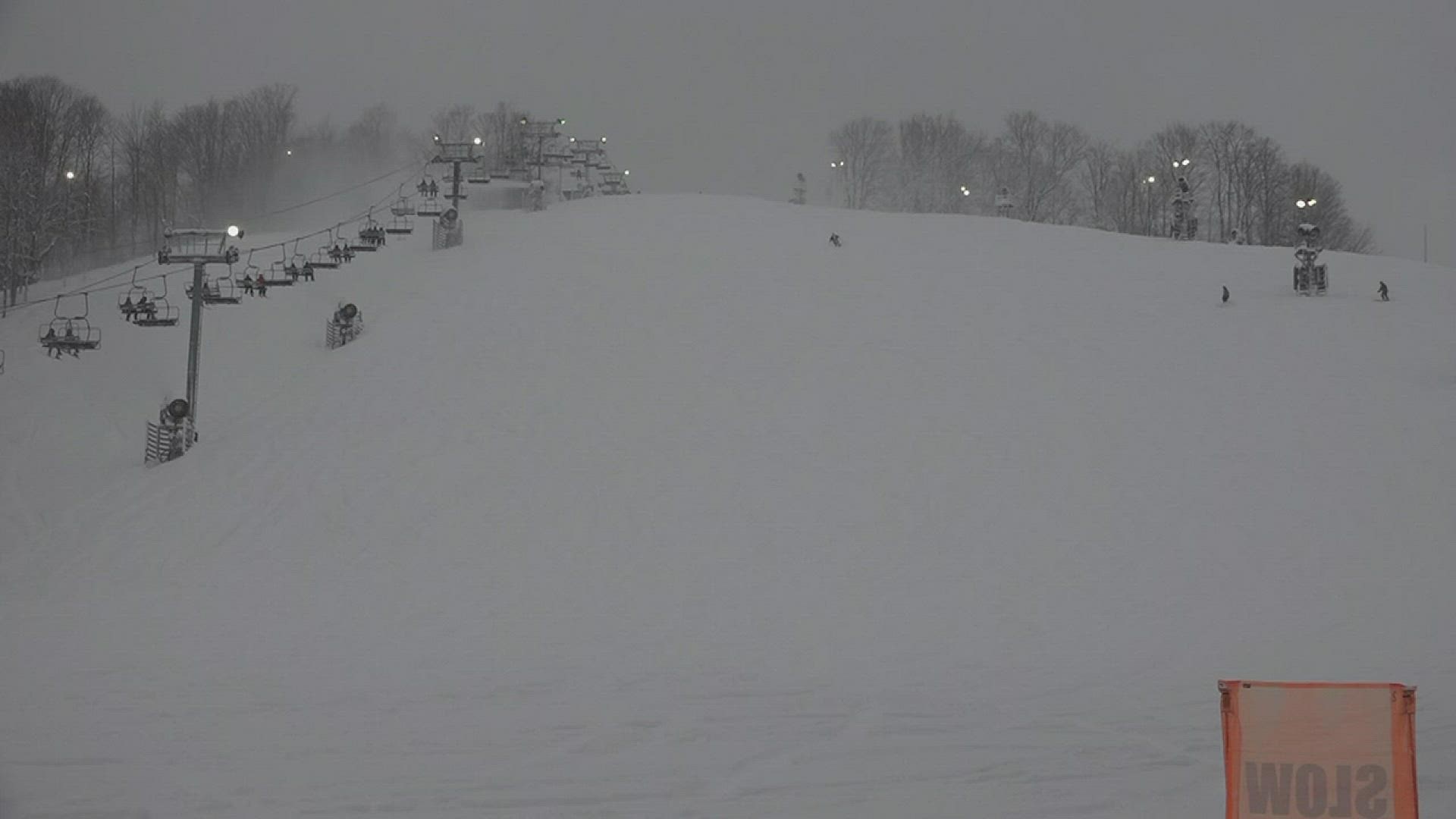 Santa Claus was spotted on the ski slopes of Crystal Mountain in Thompsonville, Michigan Christmas Eve morning.