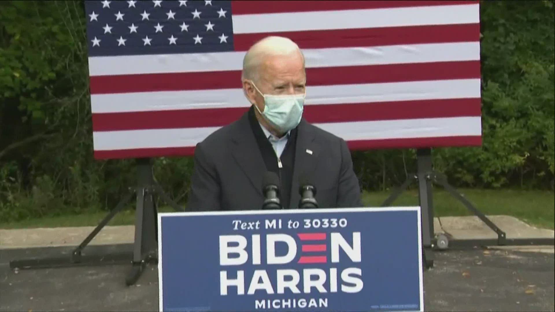 Joe Biden spoke in Grand Rapids today about the importance of social distancing, wearing a mask and listening to the science.
