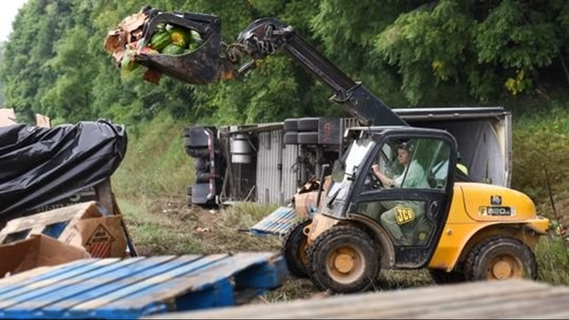 Semitruck spills load of watermelons in I96 crash near berville