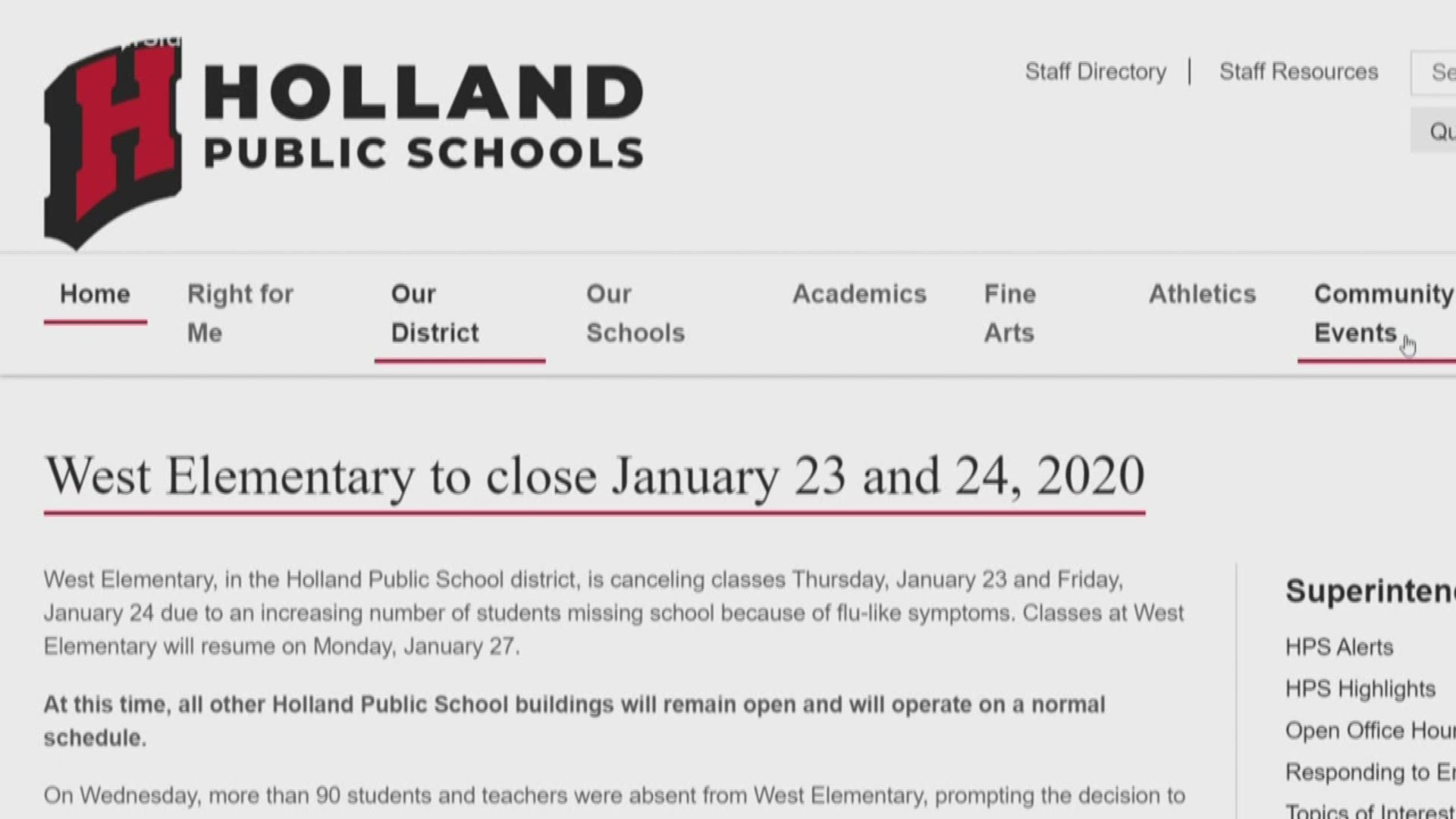 The district reported on Wednesday more than 90 students were absent with flu-like symptoms.  Many teachers were also out sick.