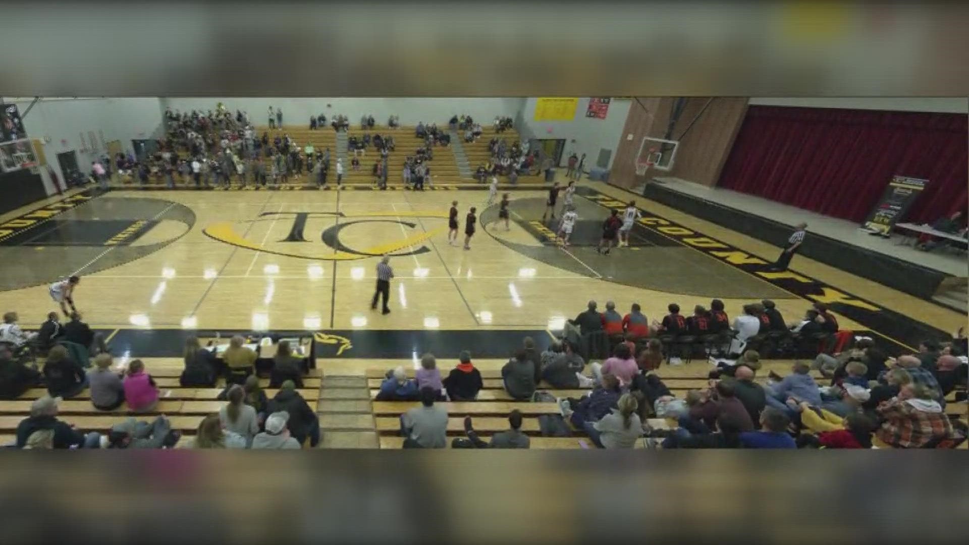 Tri County High School sophomore Cole Plotts scored a buzzer-beater full-court shot in a game against Grant High School on Tuesday, Feb. 7. 2022.