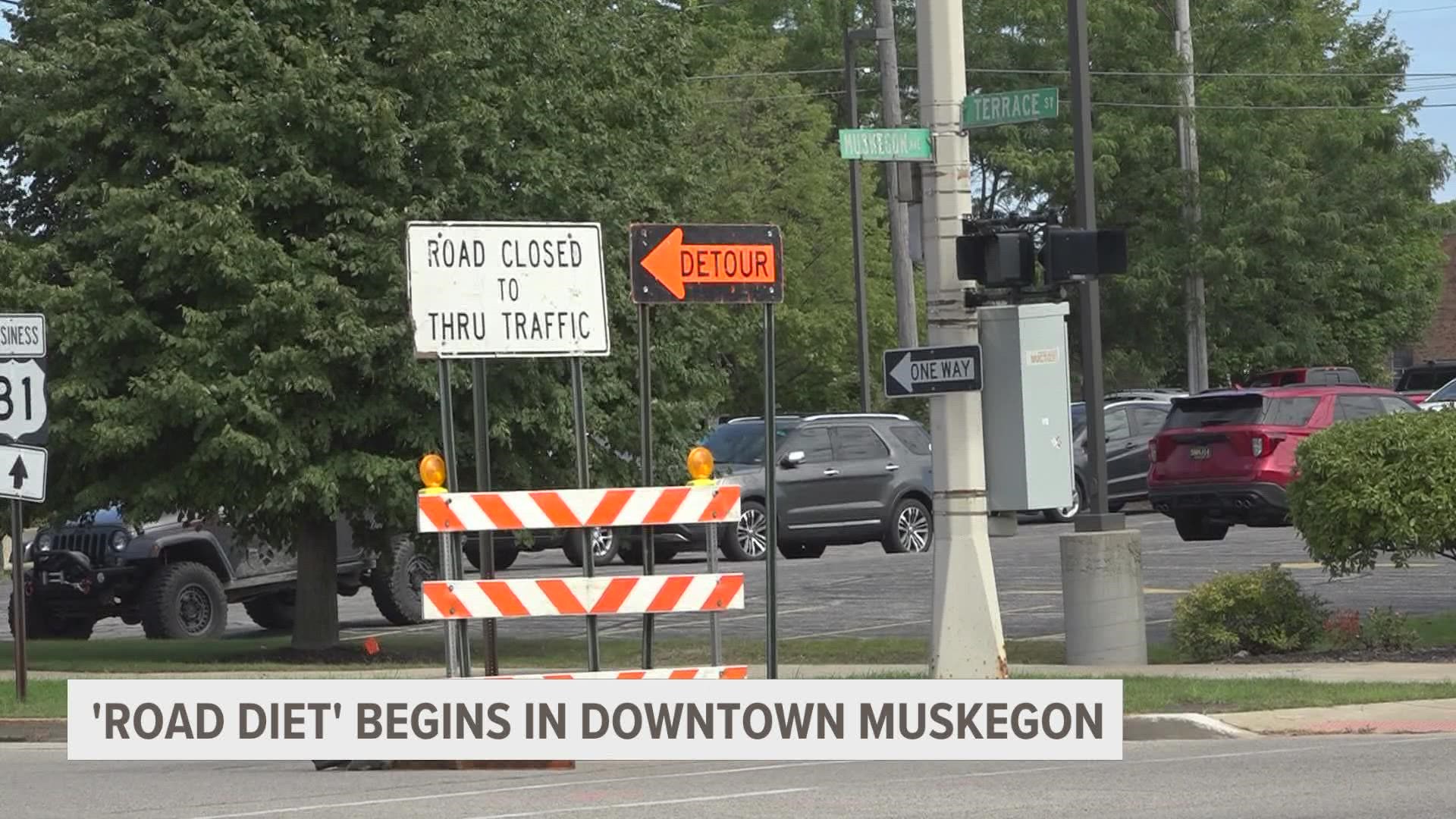 The Muskegon Public Works Dept. says Terrace Street from Webster to Shoreline Drive will be down from four lanes down to two.