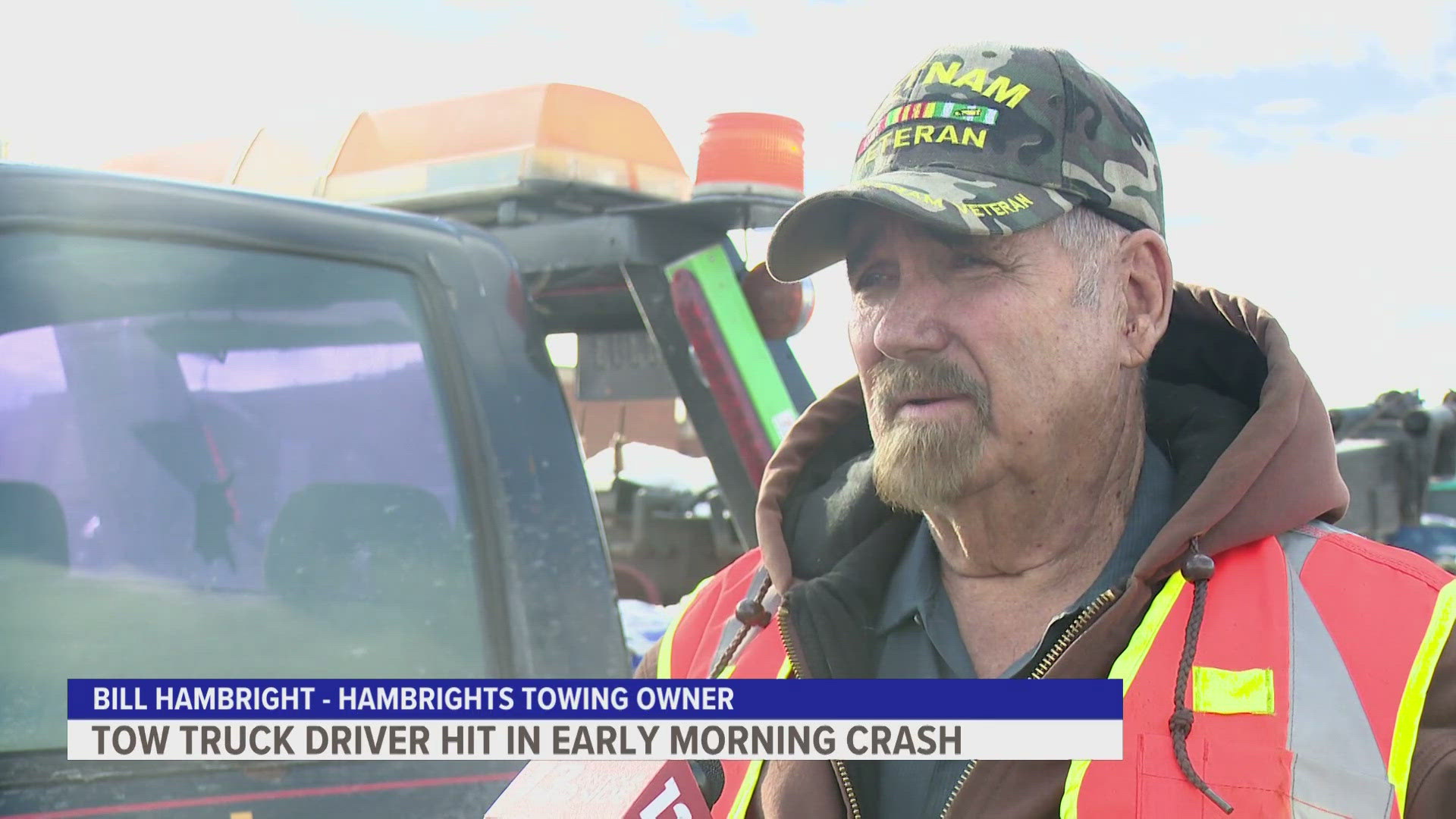 The driver is bruised, but said in his six decades of towing, this wasn't the first time he was hit.