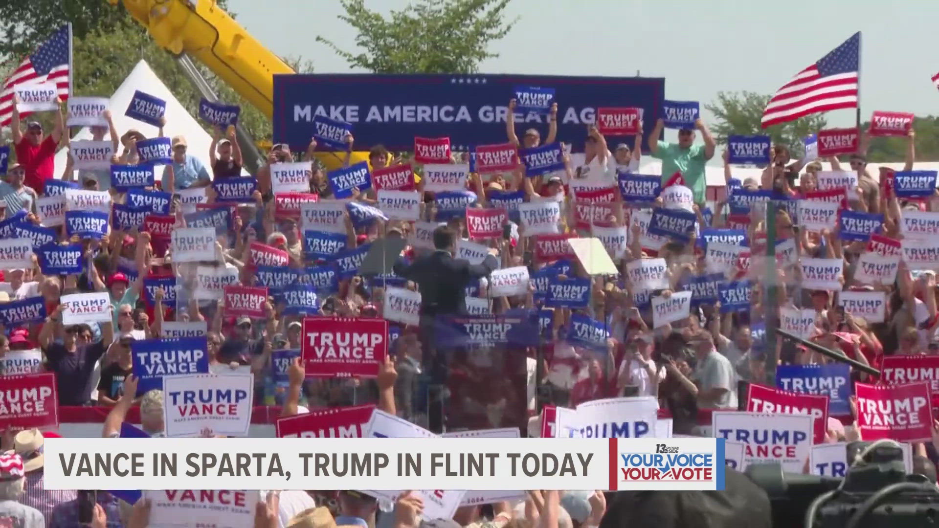 Former President Donald Trump will appear in Flint, while vice presidential candidate JD Vance will speak in Sparta.