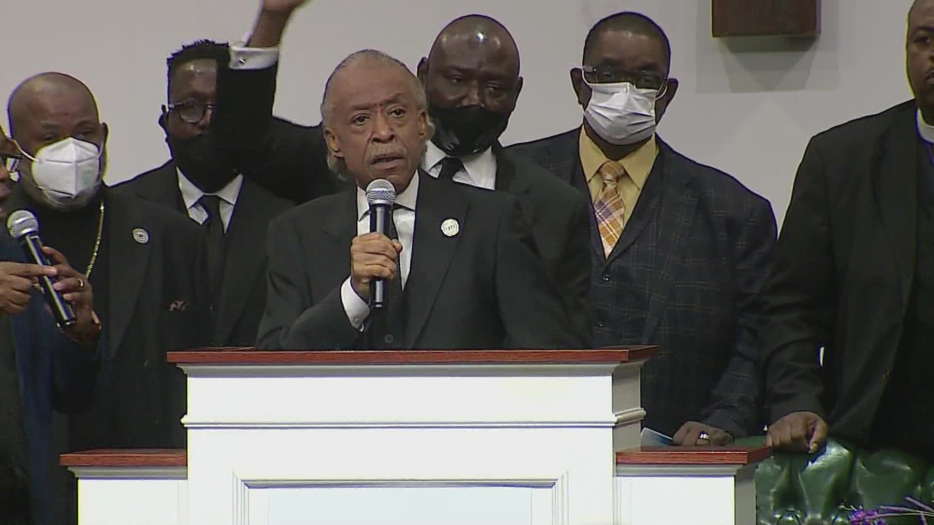 The Reverend Al Sharpton delivers the eulogy at the funeral of Patrick Lyoya on April 22, 2022.