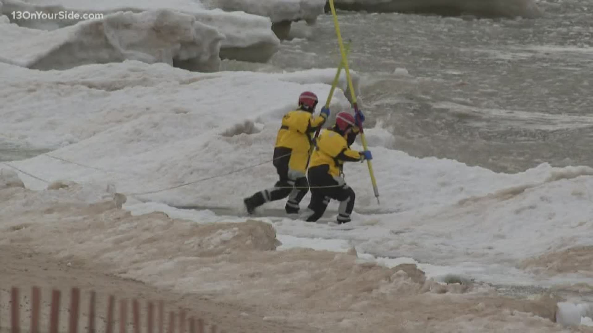 Ramal Roby fell through the ice on Lake Michigan after he was walking the beach.