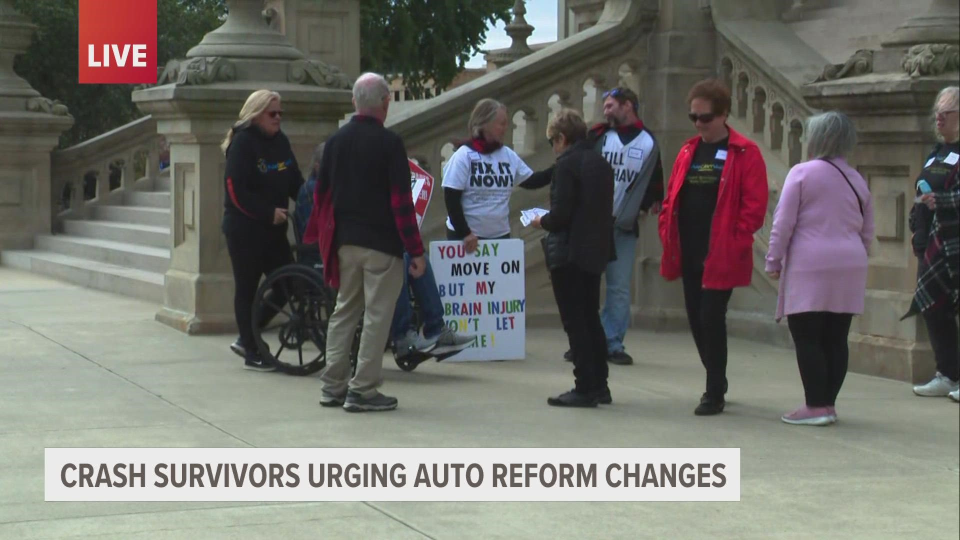 Catastrophic crash survivor and advocates are at the state capitol urging lawmakers to fix the auto-insurance reform that stripped them of their long term care.