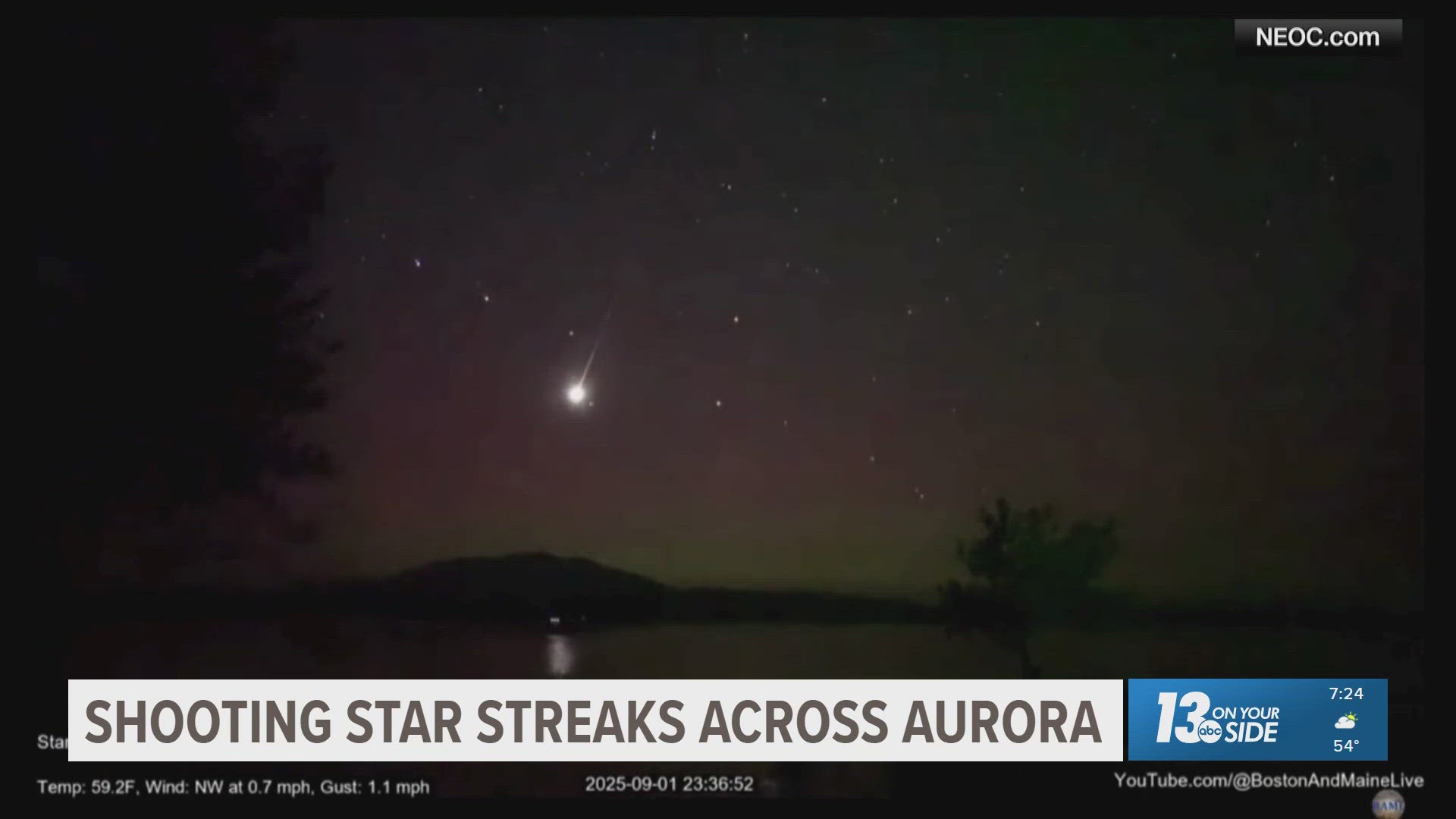 Video catches shooting star streaking across aurora borealis