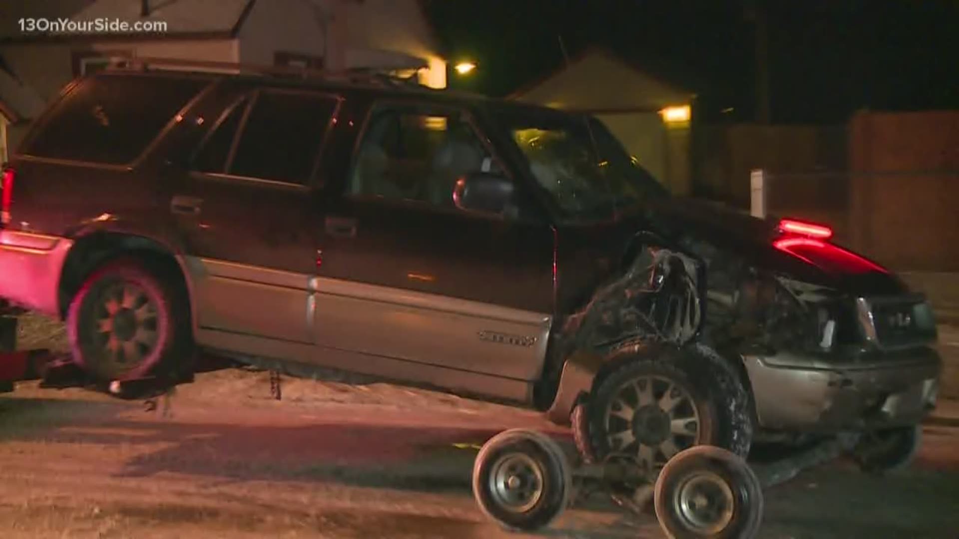 A young man took his aunt's car and ended up crashing it into a power pole and the side of her house in Muskegon Heights Thursday morning.